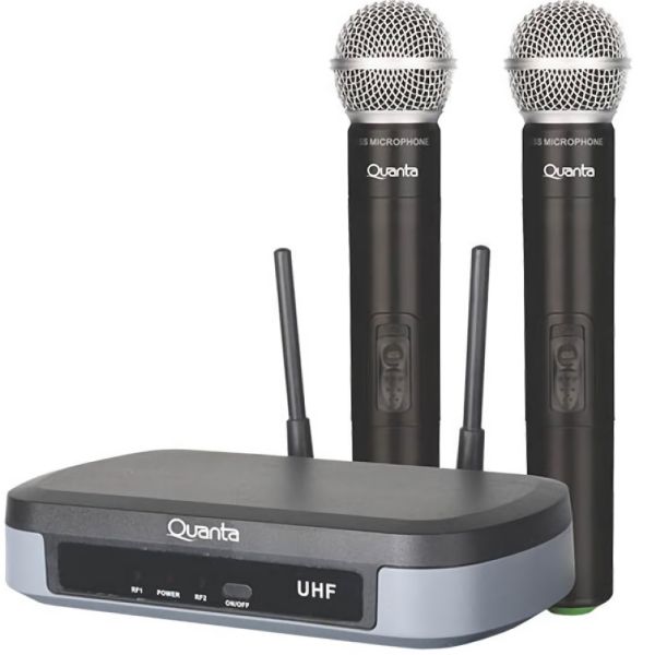 Sistema de Micrófono Quanta QTMWU104 Doble Inalámbrico - Negro/Gris
