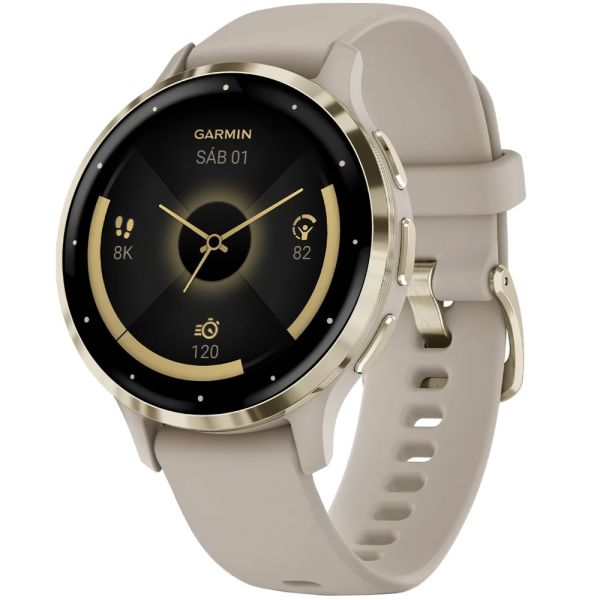 Reloj Smartwatch Garmin Venu 3S Stainless Steel Bezel - Beige/Dorado (010-02785-02)