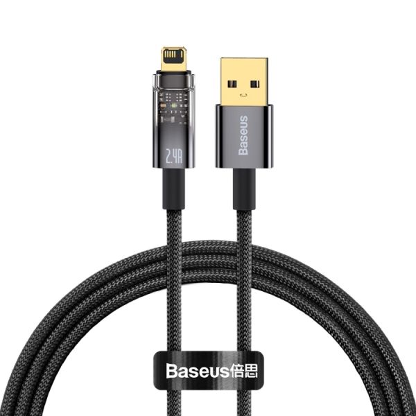 Cable USB-A a Lightning Baseus CATS000401 Explorer 2.4A - Black 1 metro