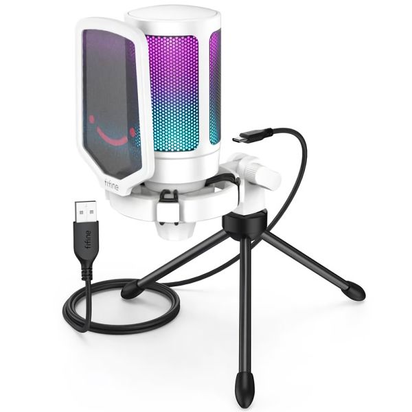 Micrófono Fifine A6V RGB USB - Blanco