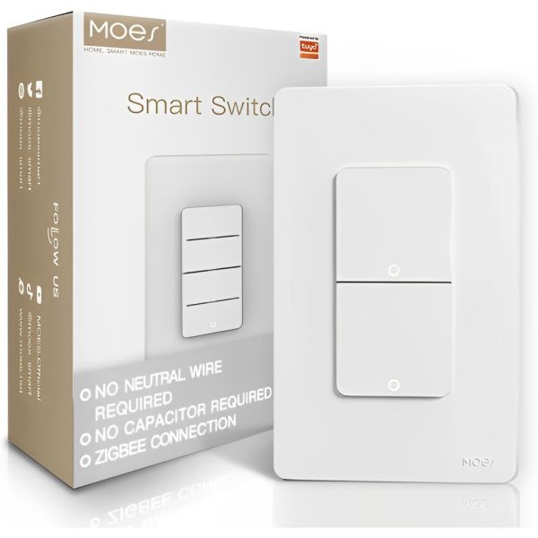 Interruptor de Luz Inteligente Moes ZS-B-US2 ZigBee Wifi 2 Botones - Blanco