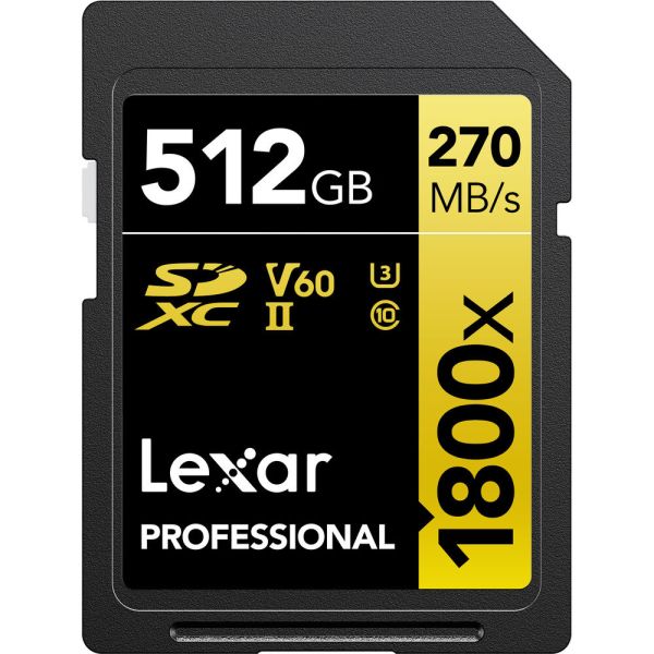 Memoria SD Lexar Professional 1800X Serie Gold 270-180 MB/s C10 U3 V60 512 GB (LSD1800512G-BNNNG)