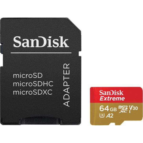 Memoria Micro SD SanDisk Extreme 170-80 MB/s U3 64GB con Adaptador (SDSQXAH-064G-GN6AA)