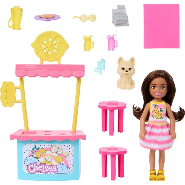 Muñeca Mattel Barbie Chelsea Puesto de Limonadas (HNY60) con Accesorios