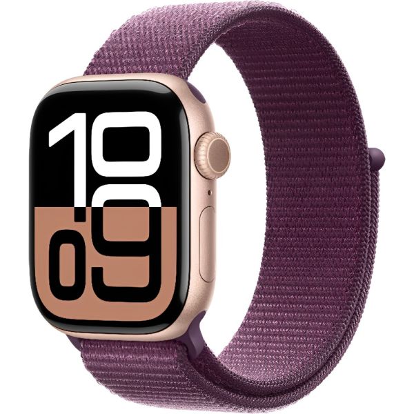 Apple Watch S10 caja de aluminio en rose y correa banda loop en color plum