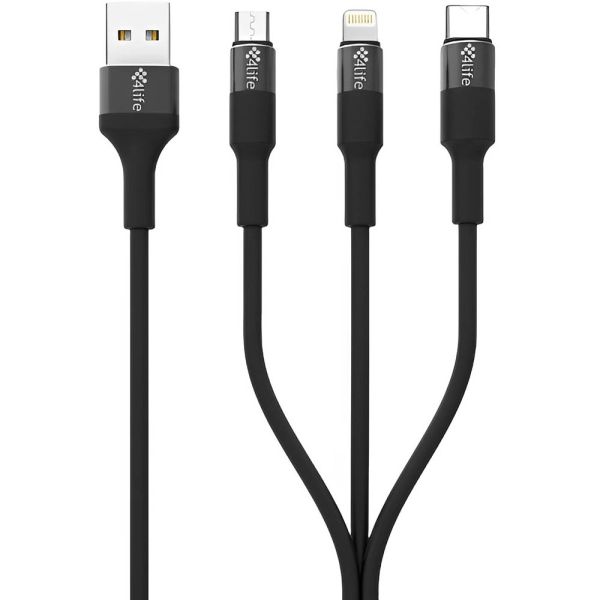 Cable 4Life FLCALMT2M 3 en 1 Micro USB + USB-C + Lightning