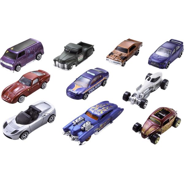 Paquete de 10 Autos Mattel Hot Wheels Die Cast Basics (54886) - Surtido