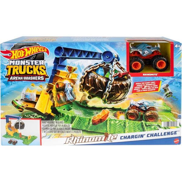 Pista y Vehículo de Juguete Mattel Hot Wheels Monster Trucks Arena Smashers Rhinomite (HTP18) - Surtido