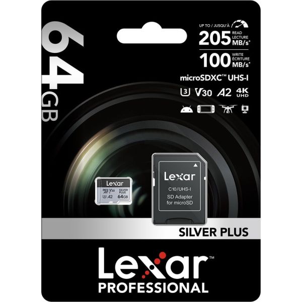 Memoria Micro SD Lexar Professional Silver Plus 205-100 MB/s C10 64 GB (LMSSIPL064G-BNANG)