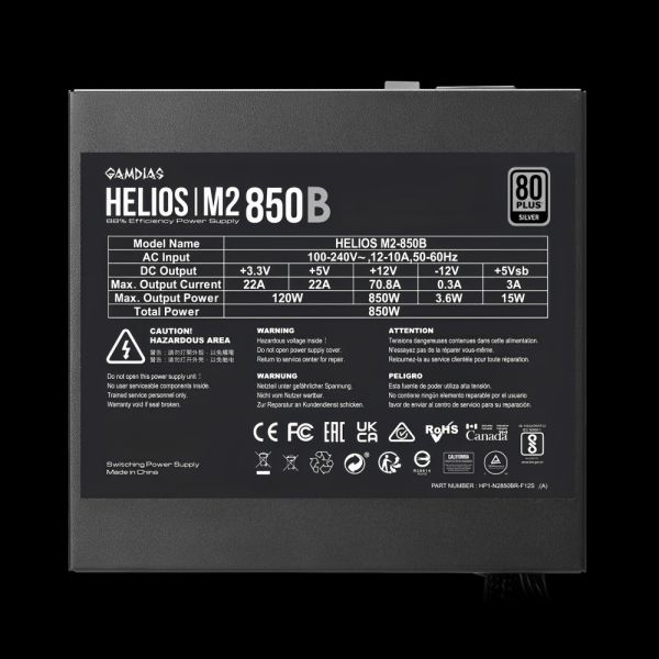 Fuente de Alimentación Gamdias Helios M2-850B 80 Plus Silver 850 W - Negro