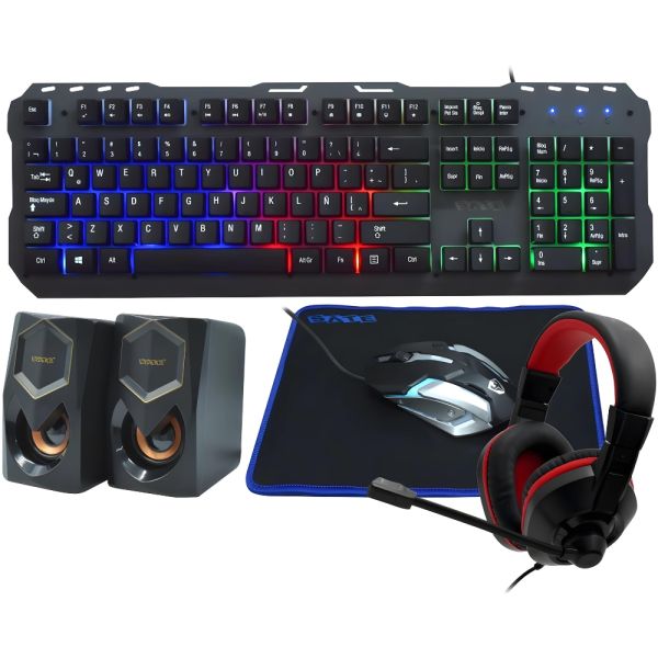 Kit Gamer Satellite GK-54 Teclado Español + Mouse + Auricular + Mousepad + Speaker - Negro